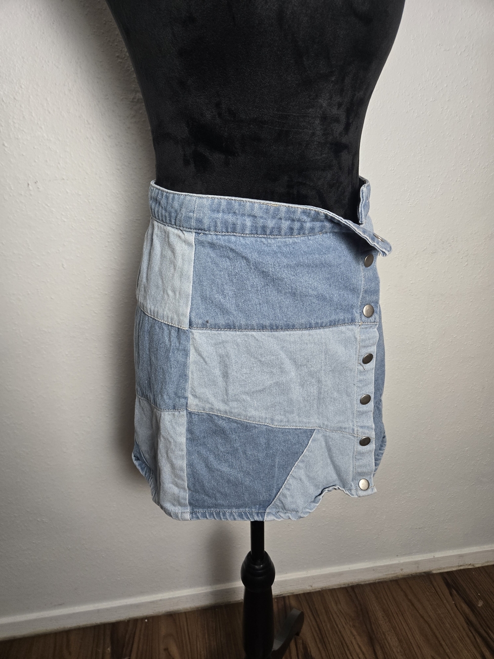 Light Blue Patchwork Denim Mini Skirt Y2K Inspired
